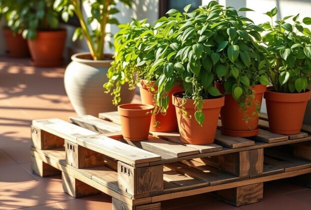 Transformando pallets em suportes para plantas